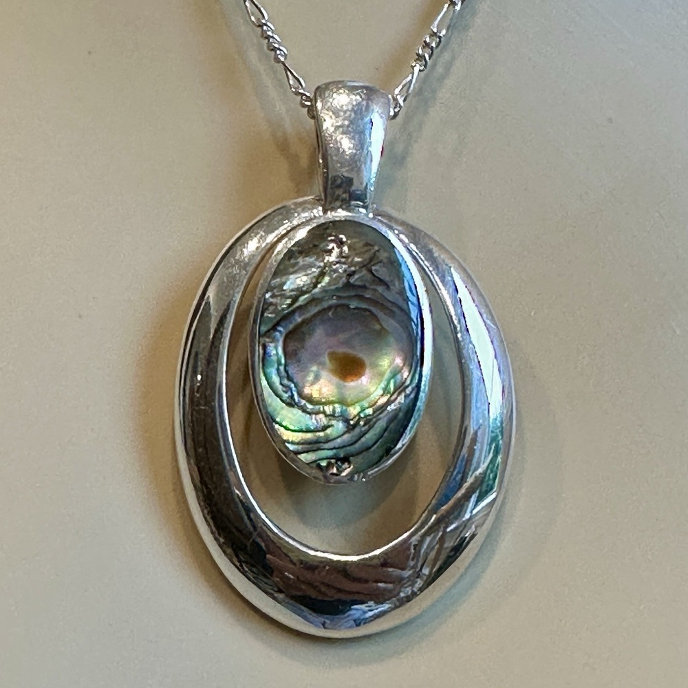 Collins Fine Jewelry CFG Pendant Necklace 16 Inch Abalone 925 Sterling 11.4g - Picture 6 of 12